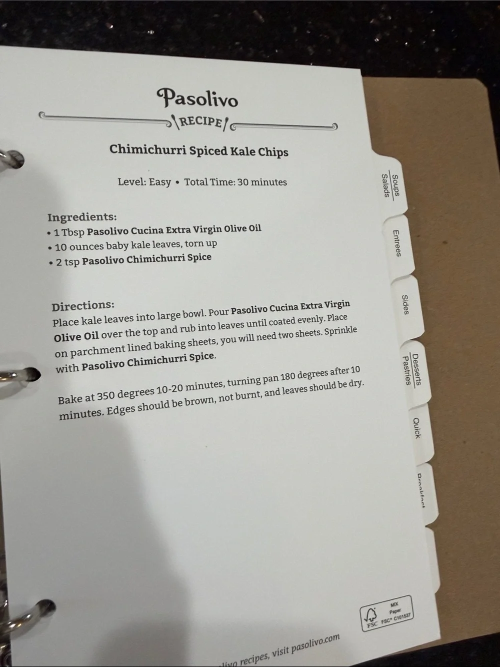 Pasolivo Kraft Notebook cookbook recipes with Black Spine olive oil from Paso